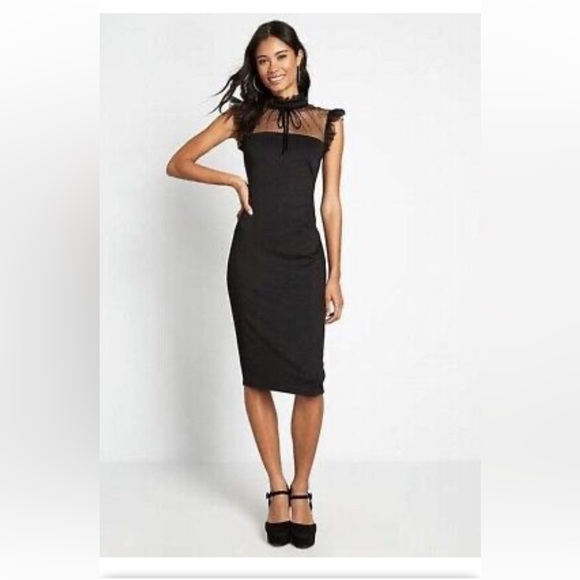MODCLOTH THIS CALLS FOR LACE HIGH NECK BLACK BODYCON SHEATH DRESS - Picture 2 of 4